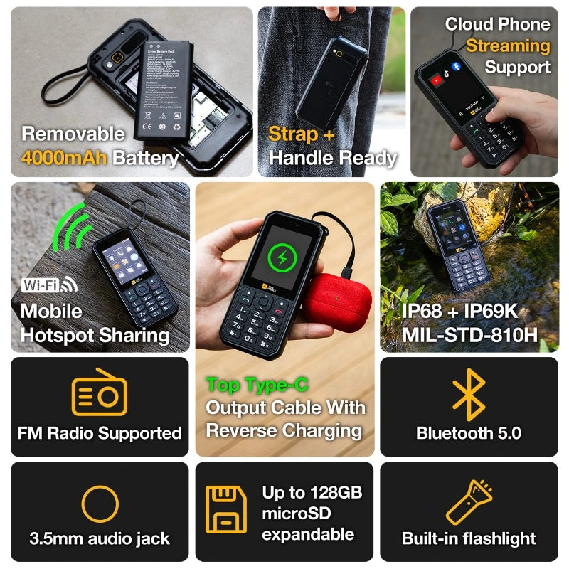 AGM M11|Rugged Power Bank Phone|Wired Reverse Charging|4G LTE|4000mAh Battery|WiFi Hotspot|FM Radio|3.5mm Jack|IP68&IP69K | WaterProof