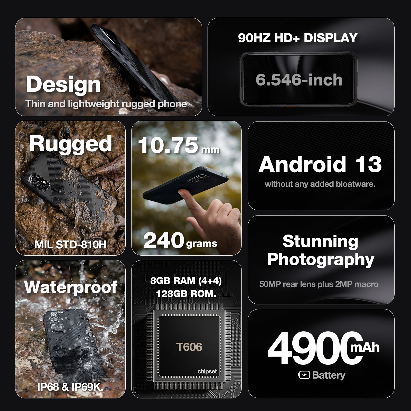 AGM H6 LITE | Ultra-Thin | Rugged | 6.56-inch 90Hz Display | 4GB RAM + 4GB Virtual Expanded RAM+ 128GB ROM | Android 13
