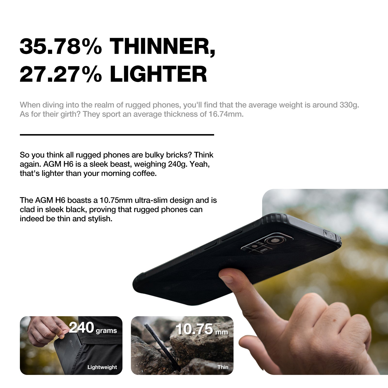 AGM H6 LITE | Ultra-Thin | Rugged | 6.56-inch 90Hz Display | 4GB RAM + 4GB Virtual Expanded RAM+ 128GB ROM | Android 13
