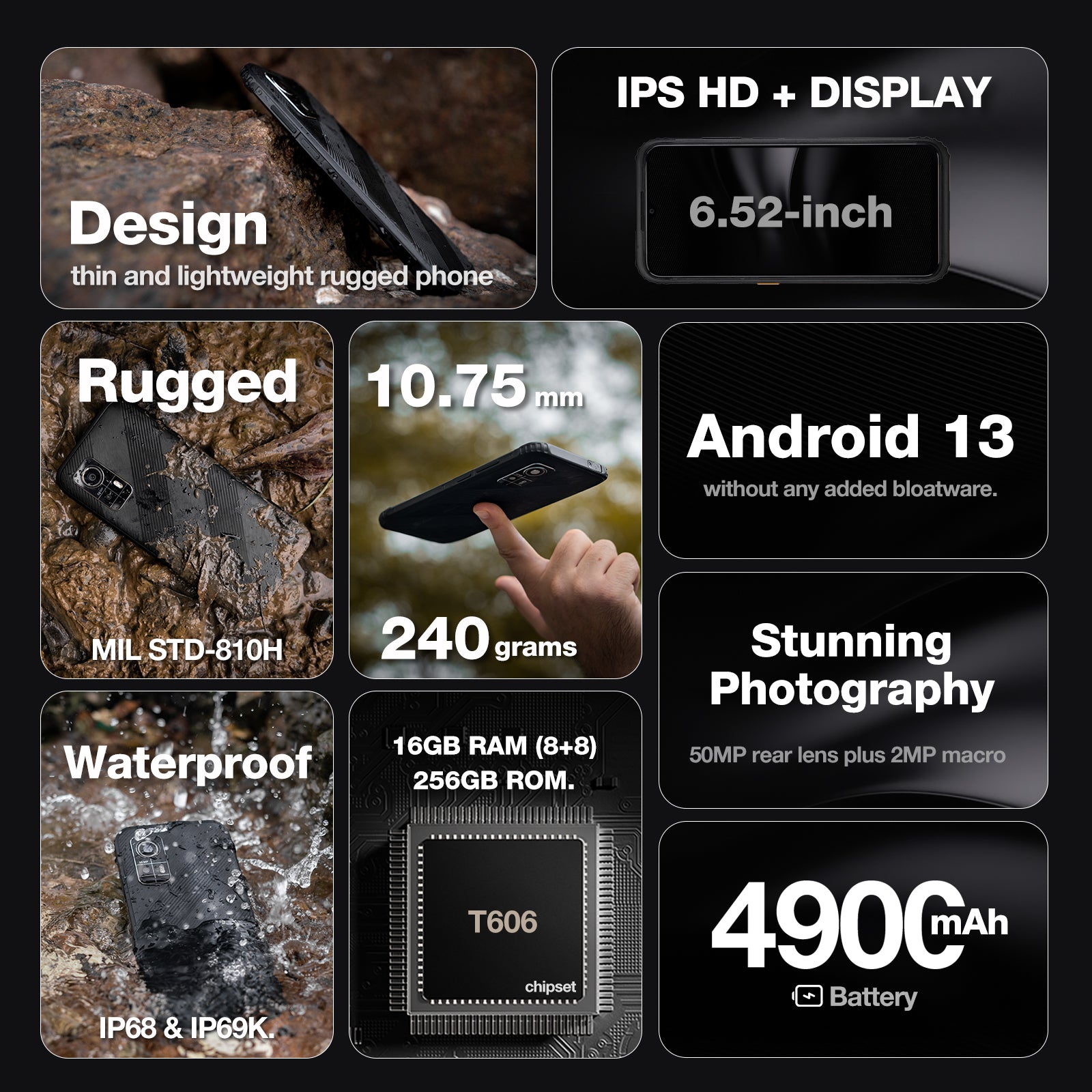 AGM H6 | Ultra-Thin | Rugged | 6.56-inch 90Hz Display |  8GB RAM + 8GB Virtual Expanded RAM + 256GB ROM | Android 13