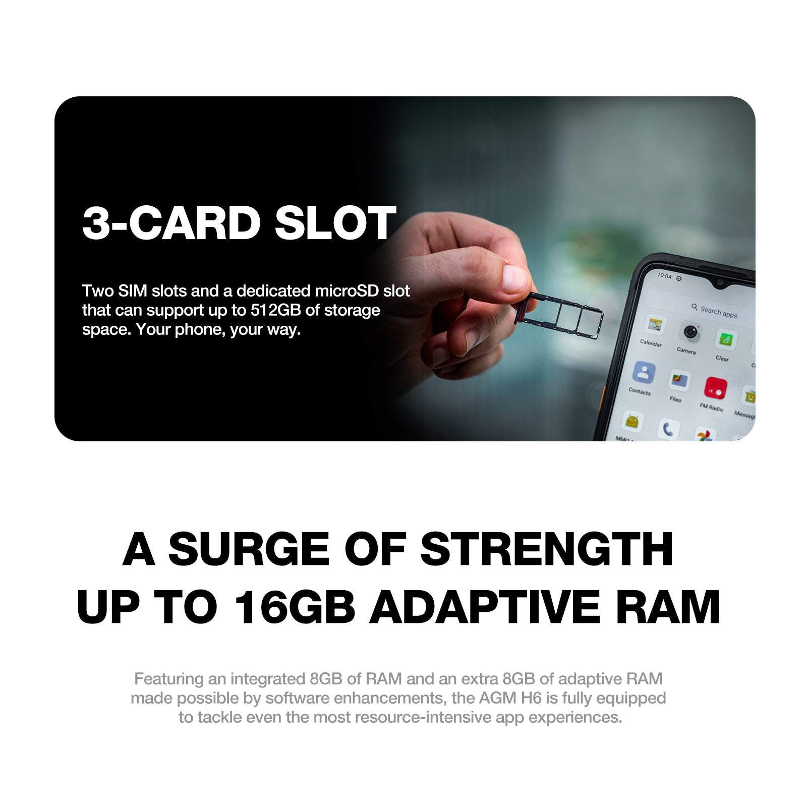 AGM H6 | Ultra-Thin | Rugged | 6.56-inch 90Hz Display |  8GB RAM + 8GB Virtual Expanded RAM + 256GB ROM | Android 13