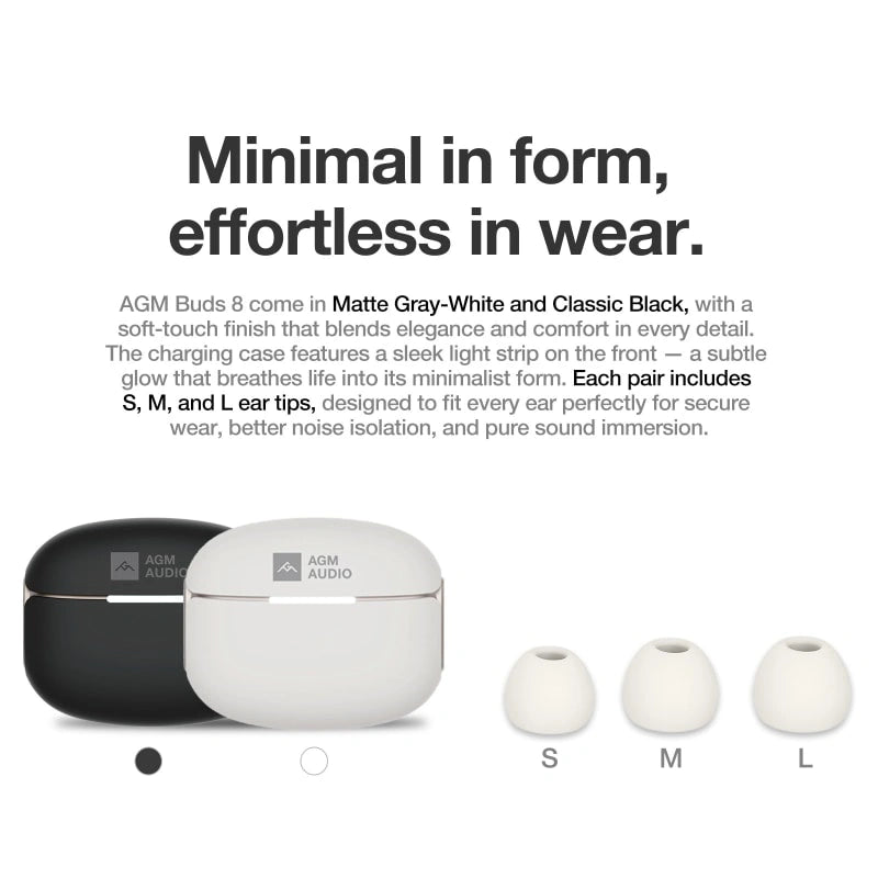AGM Buds 8 | 13mm Full-Range Sound | -25dB ANC | 6H Music Playtime | IPX4 Water Resistance